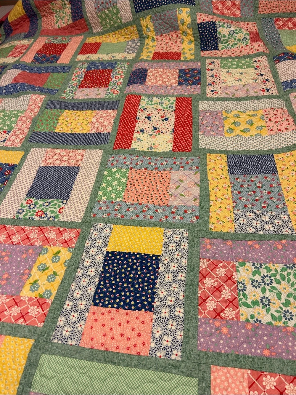 ONE OF A KIND- HANDCRAFTED Floral Quilt in Pastel Multicolor